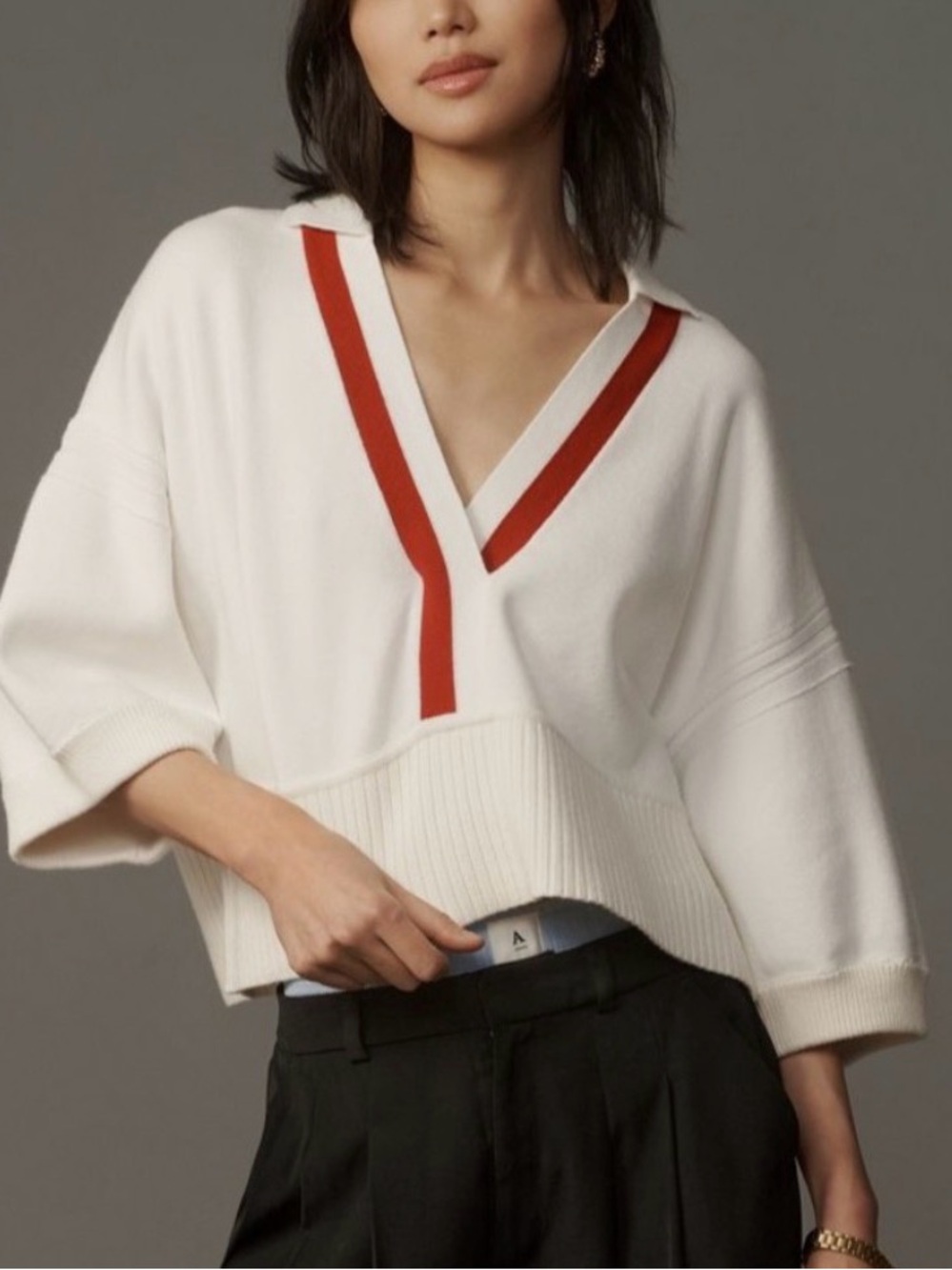 Maeve V-Neck Sweater with Red Trim - Women